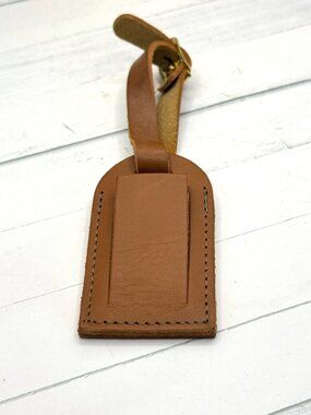 Brown Genuine Leather Luggage Tag With Gold Buckle & ID Card Slot For Travel
